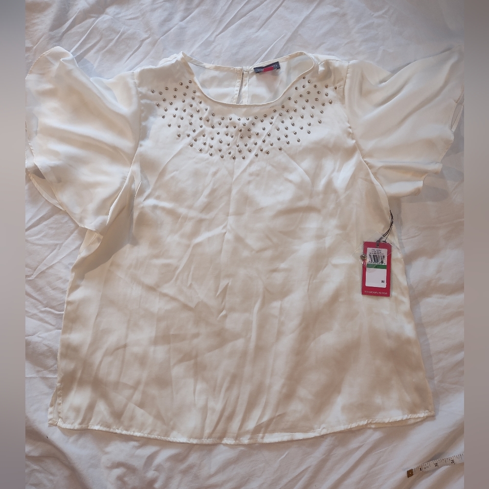Vince Camuto Ivory Blouse with Metallic Embellishments Size Large